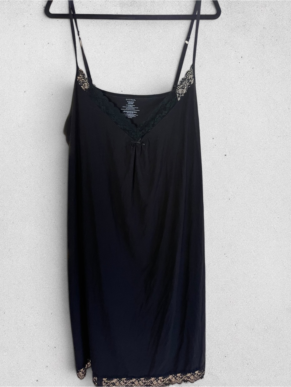 George Black Lace-Trim Slip Nightgown